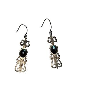 Ornate Silver and Black Drop Earrings